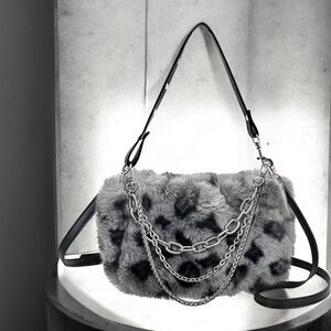 Elegant Faux Fur Shoulder Bag with Chain Detail